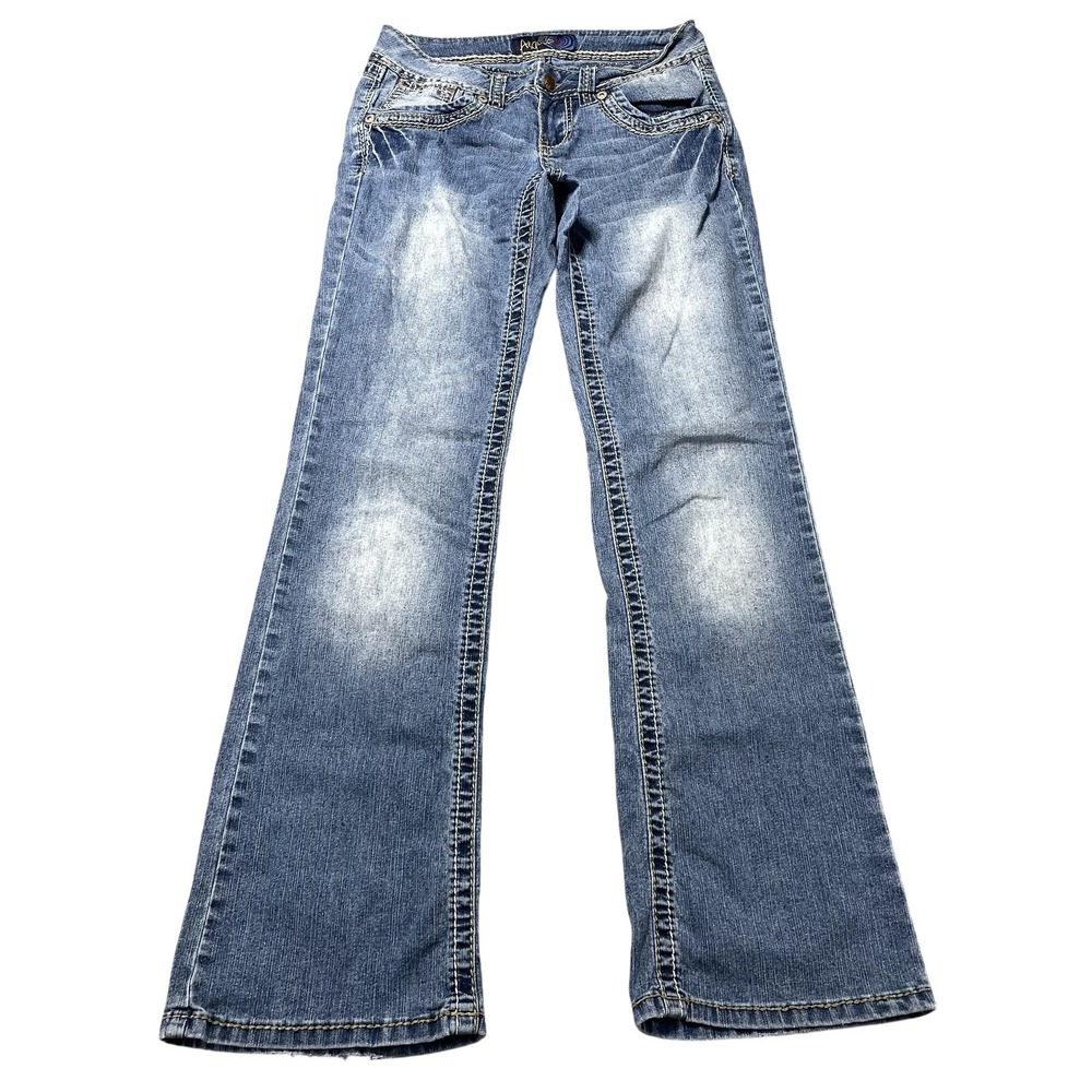 Angels Jeans Juniors 7 Blue Medium Wash Low Rise Bootcut Stretch Denim 29x31